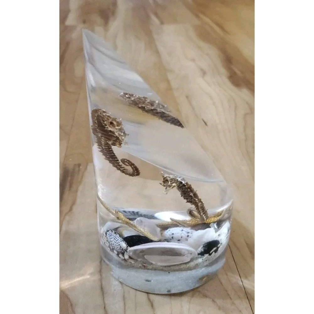 Vtg 1960s Lucite Seashells Ocean Aquarium Bookend Sculpture Seahorse Starfish